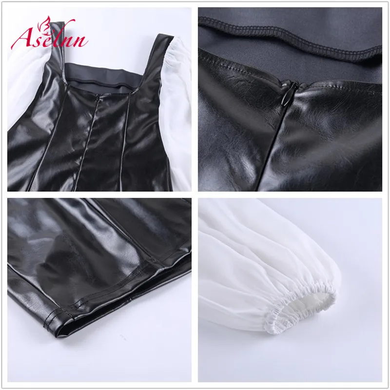 Aselnn пикантные платья из искусственной кожи для женщин с длинным рукавом спинки
