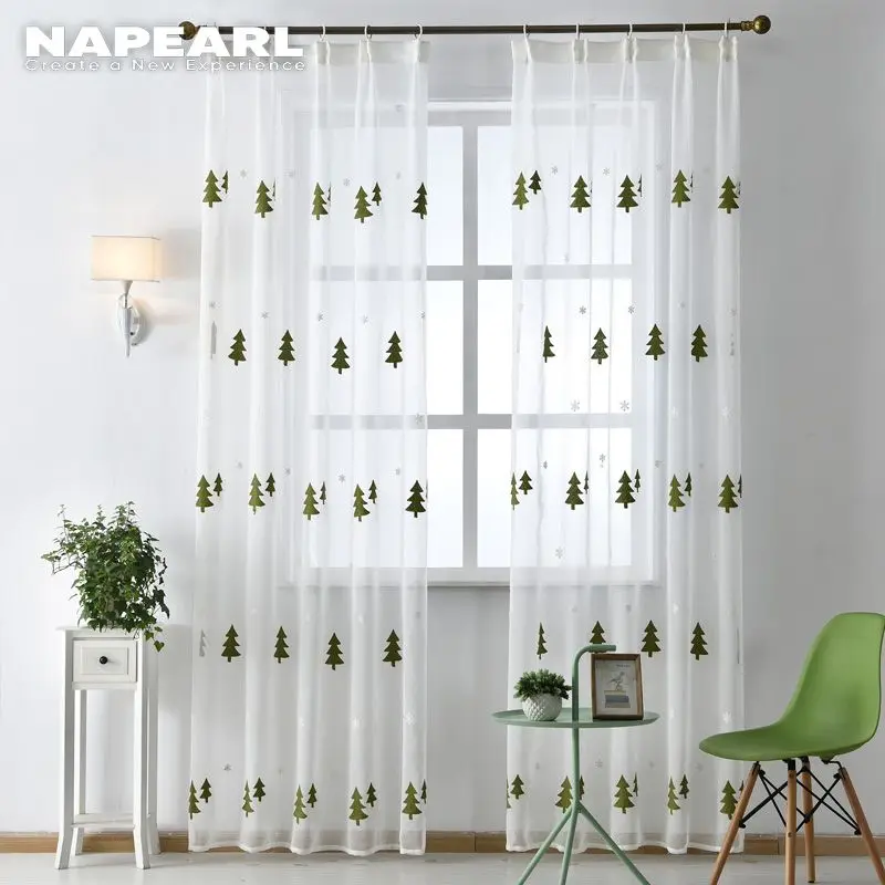 Рождественская елка вышитые тюлевые льняные шторы белые современные оконные
