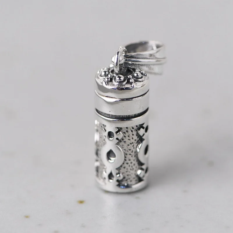 

S925 Sterling Silver Vintage Craft Necklace Pendant Men and Women Thai Silver Simple Buddhist Openable Box Jewelry