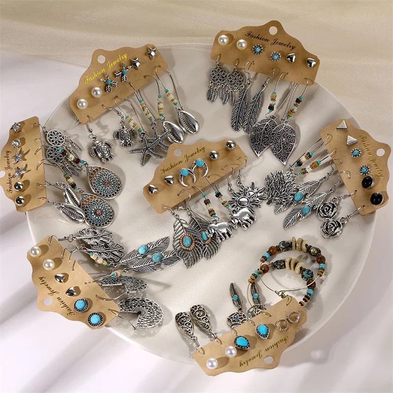 Серьги подвески FNIO в стиле бохо женские Винтажные Ювелирные украшения с цветами