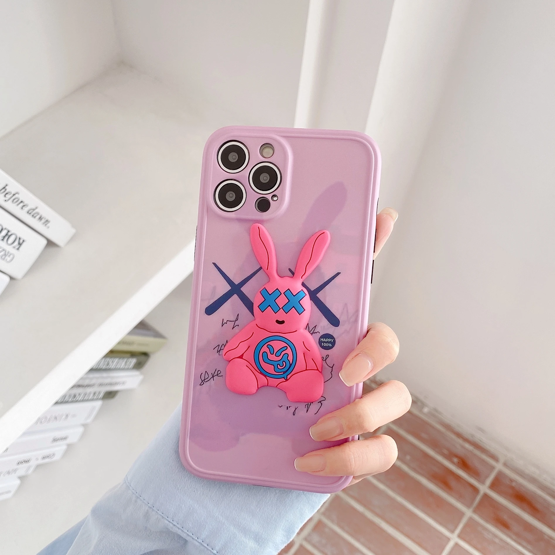 

3D Rabbit Case For iPhone 11 12 Pro Max Mini 7 8 Plus XR X XS MAX Trend Creative Minimalism Cover