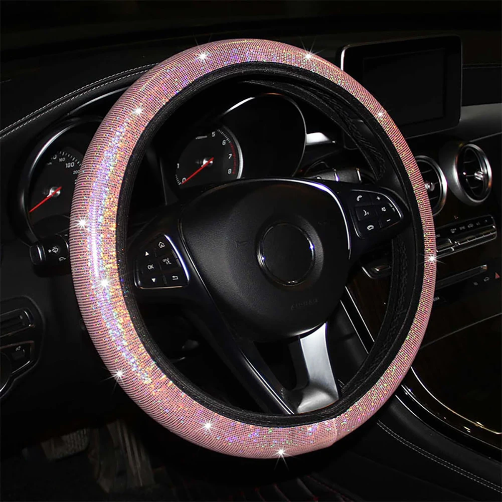 

15" Car Steering Wheel Cover PU Leather Protective Steering Covesr Universal 37-38cm Bling Diamond Shiny Non-slip Fast delivery