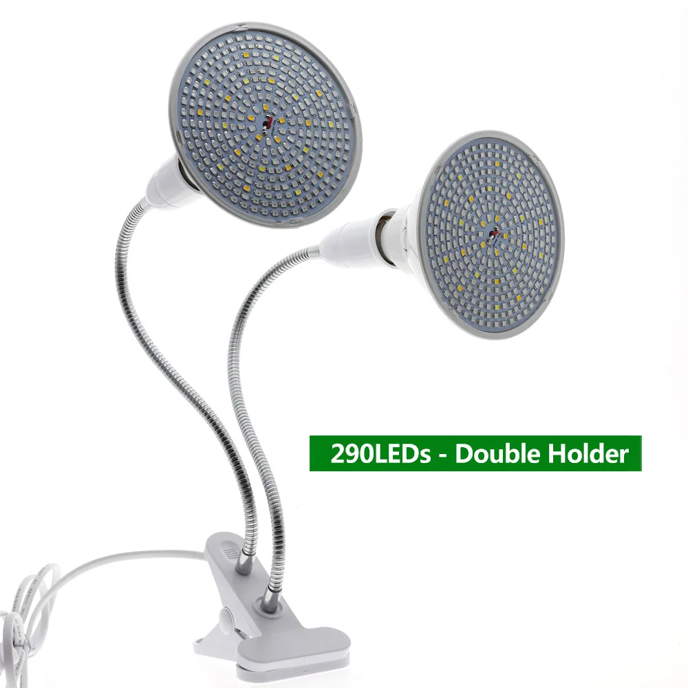 290 LEDs Double 220V Phytolamp E27 полный спектр светодиодный Grow светильник гибкий металлический шланг зажим-по выращиванию светильник s Крытый Фито лампы для растений, цветы - Испускаемый цвет: 290 LEDs Double