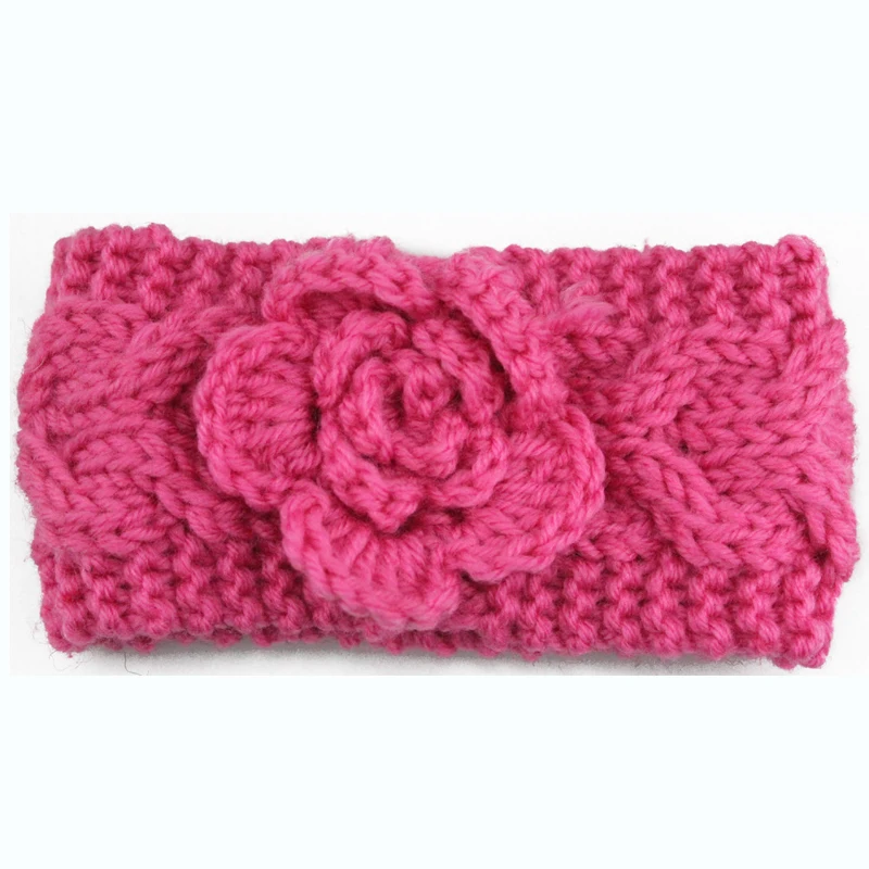 pink headband Детская повязка на голову, мягкая однотонная Детская повязка на голову, зимняя теплая вязаная детская повязка на голову с цветами, Детские аксессуары для волос - Цвет: pink headband