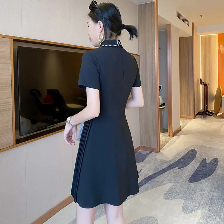 

Women 2021 Summer New Fashion Loose Pleated Dress Female Solid Color Casual Dresses Ladies Short Sleeve Mini Vestidos L44