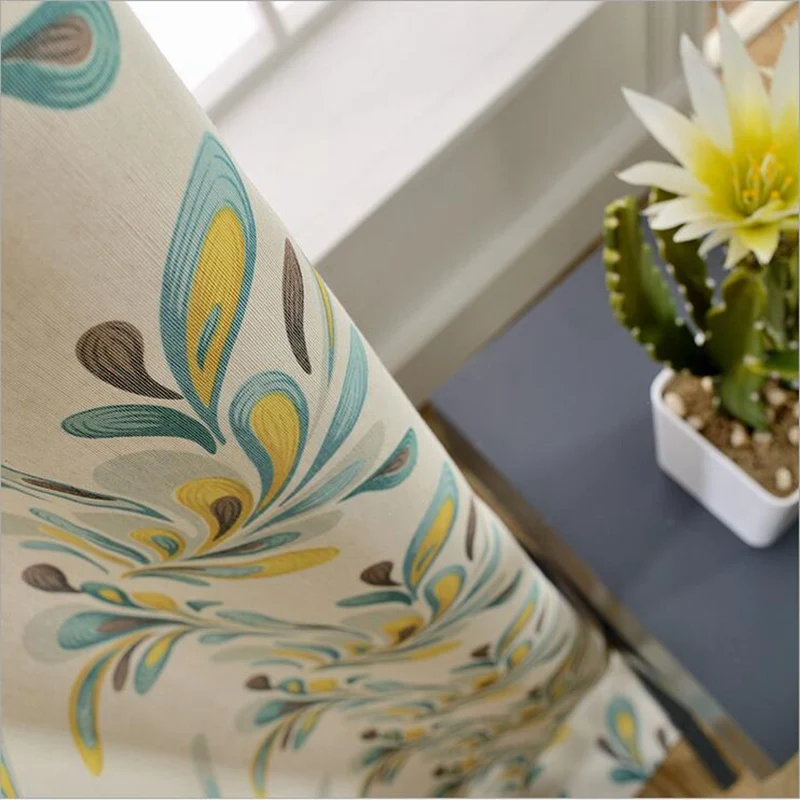 Желтый с узором из листьев затемненные шторы в простом стиле для Спальня