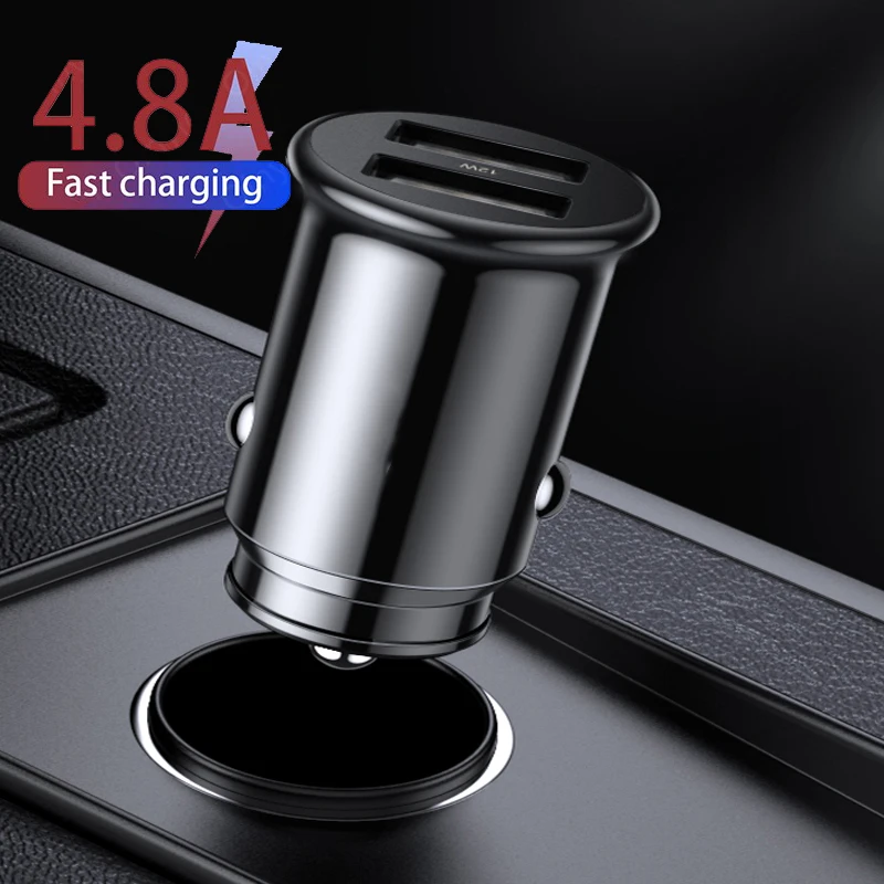 

4.8A Dual USB Port Quick Charge Car Charger Smart Phone Mini Fast Charging Adapter For iPhone 12 Xiaomi 11 Huawei P40 Samsung