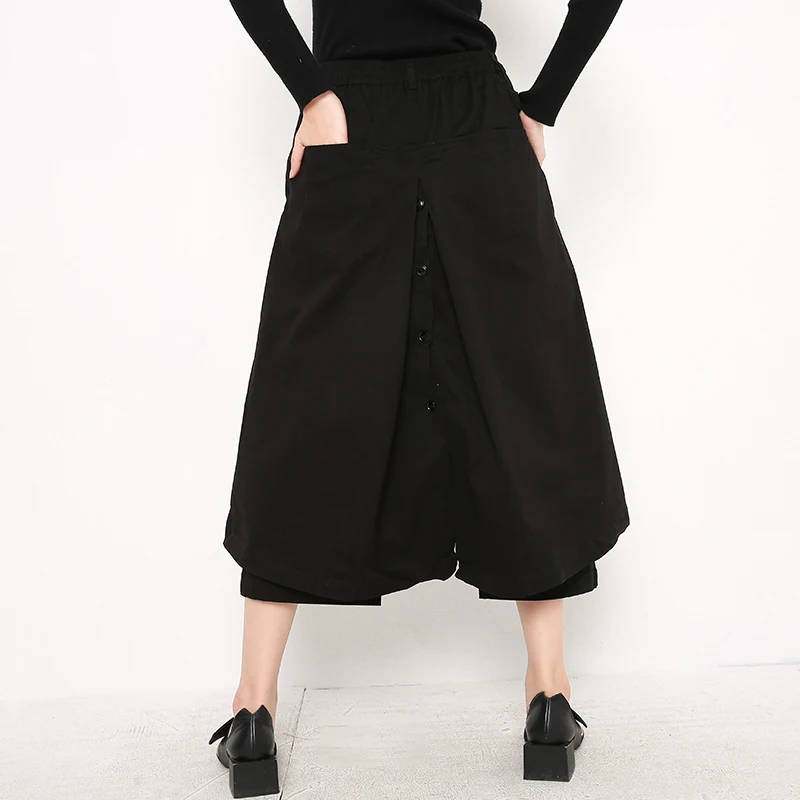 

[EAM] High Waist Black Irregular Bandage Long Wide Leg Trousers New Loose Fit Pants Women Fashion Spring Autumn 2021 JI08401