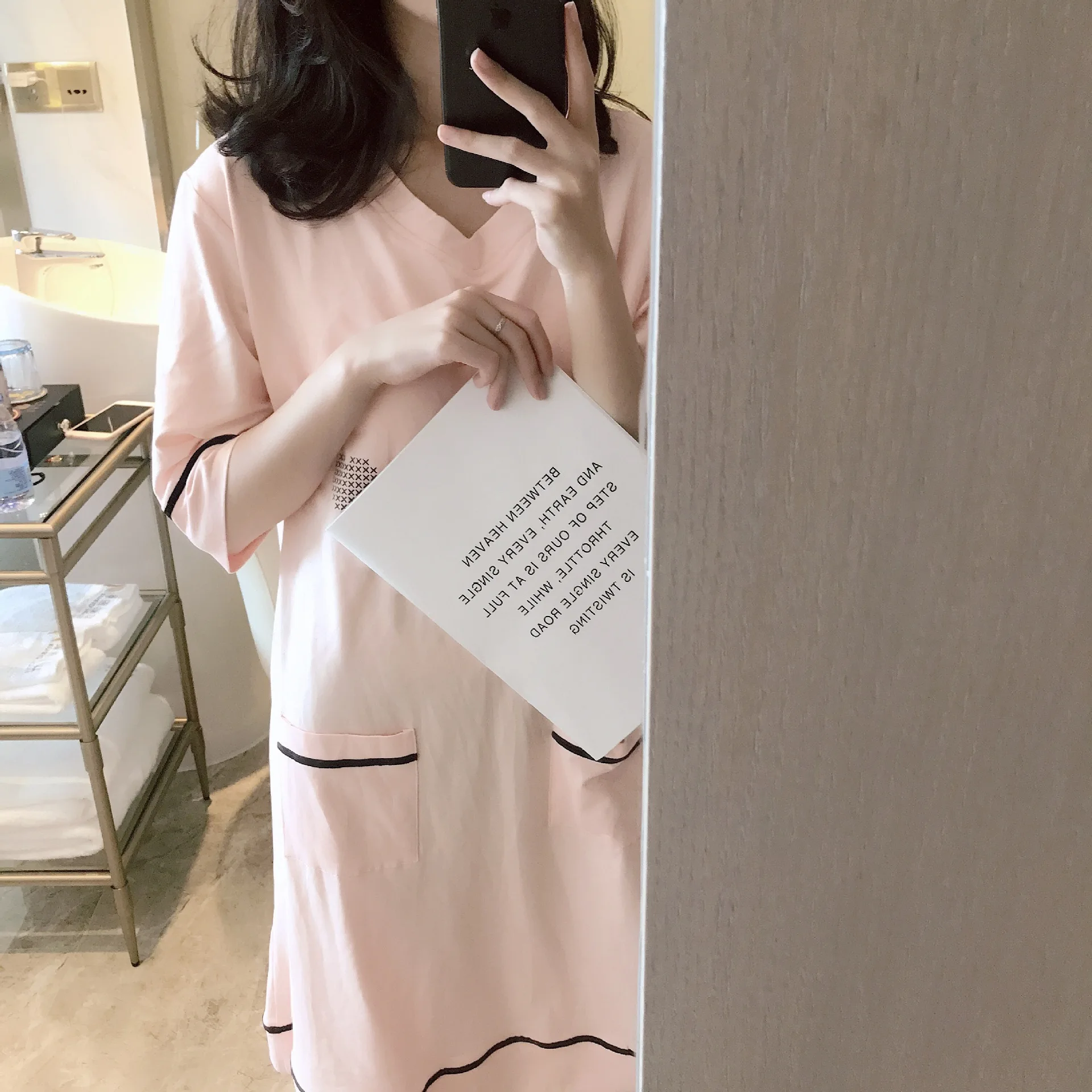 Women's Nightfress New Summer Short Sleeve Cotton Nightgown Simple Solid Color Printing Letter with Bra Pad Dress Detachable