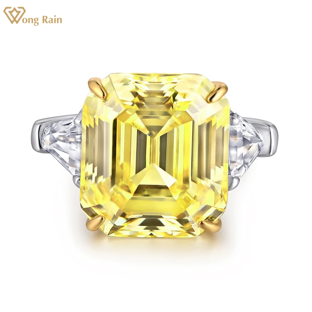 

Wong Rain 925 Sterling Silver Emerald Cut Created Moissanite Gemstone Wedding Engagement Luxury Cocktail Lady Ring Fine Jewelry