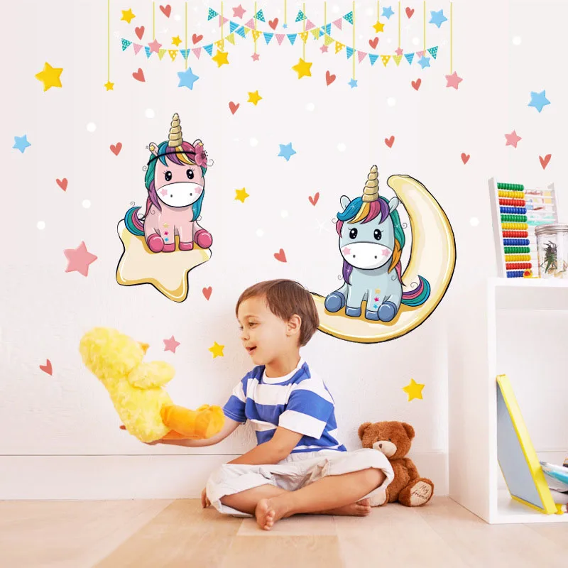

Unicorn Wall Stickers Living Room Removable Painting Picture Deer Wall Decor Bedroom Pony Decal Kids Birthday Home Decoration