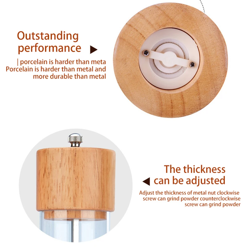 

Wood Acrylic Salt And Pepper Grinder Manual Spice Mills Home Kitchen Ceramic Core Seasoning Mill BBQ Cooking Tools