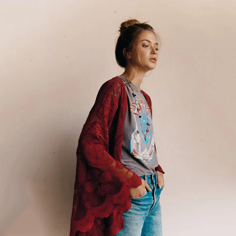 

Maxi Vestidos Verano Women Long Sleeve Ladies Lace Overall Cardigan Shirts Cover Ups Embroidery Beach Shawl UV Sunscreen W1014