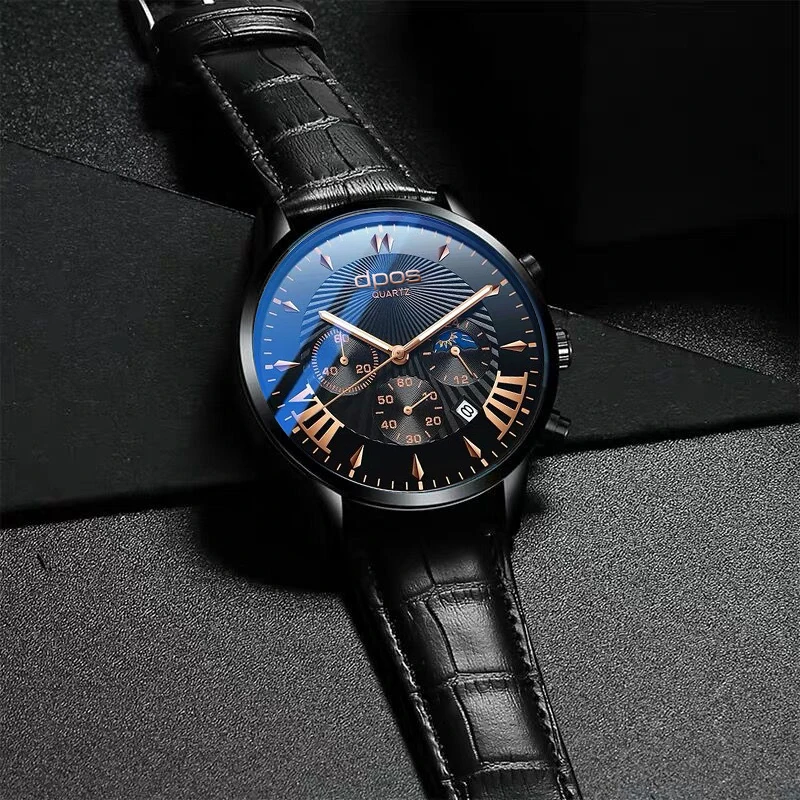 Мужские кварцевые часы минималистичные водонепроницаемые наручные с кожаным