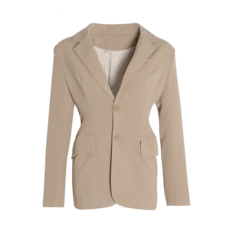 

New fashion waist temperament slim shoulder pad row-top long sleeve solid color small suit jacket women tide