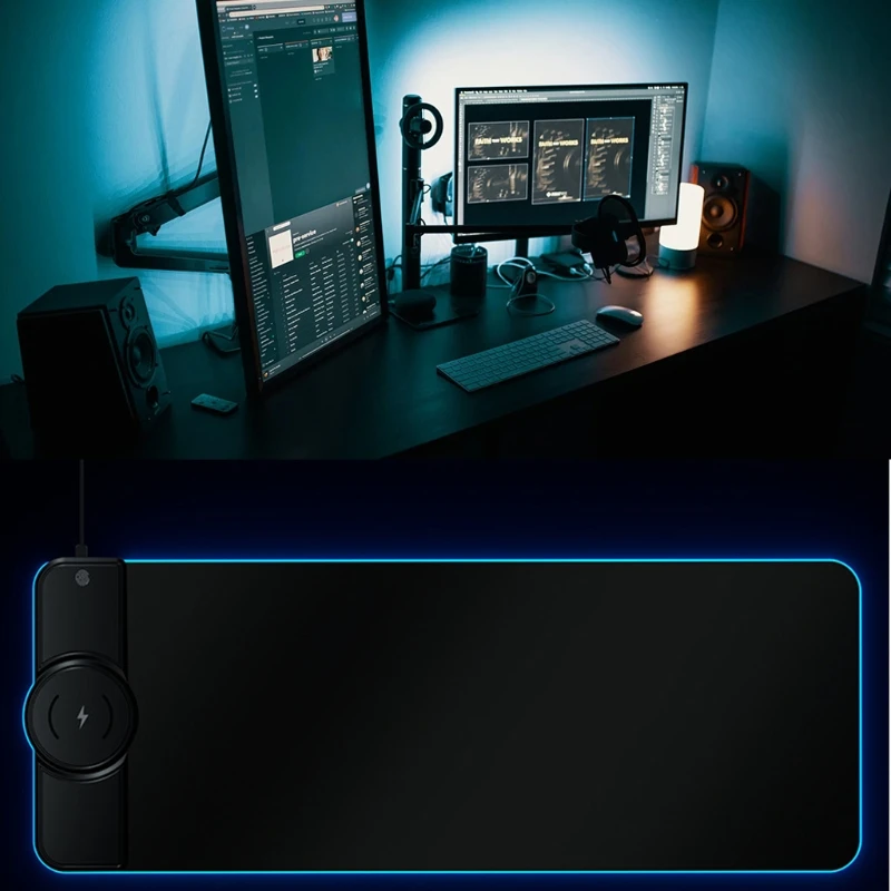 

10W Wireless Charger Extended RGB Mouse Pad, Non-Slip Rubber Base 10 Lighting Modes 4mm Ultra Thick for Sam sung S10/S9/S8