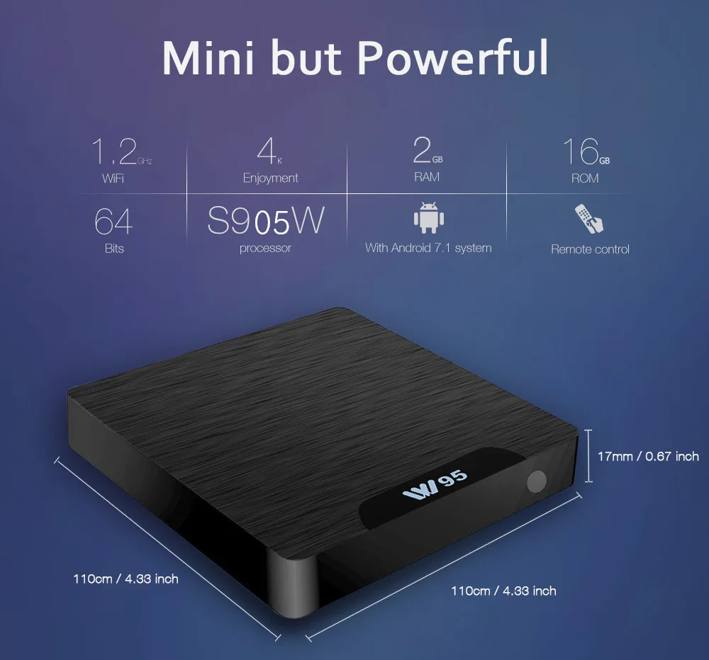 ТВ-приставка Beelink W95 Android 7,1 Amlogic S905W четырехъядерный 2 Гб ОЗУ 16 Гб ПЗУ телеприставка 2,4 ГБ Wifi HDMI2.0 телеприставка 4K медиаплеер