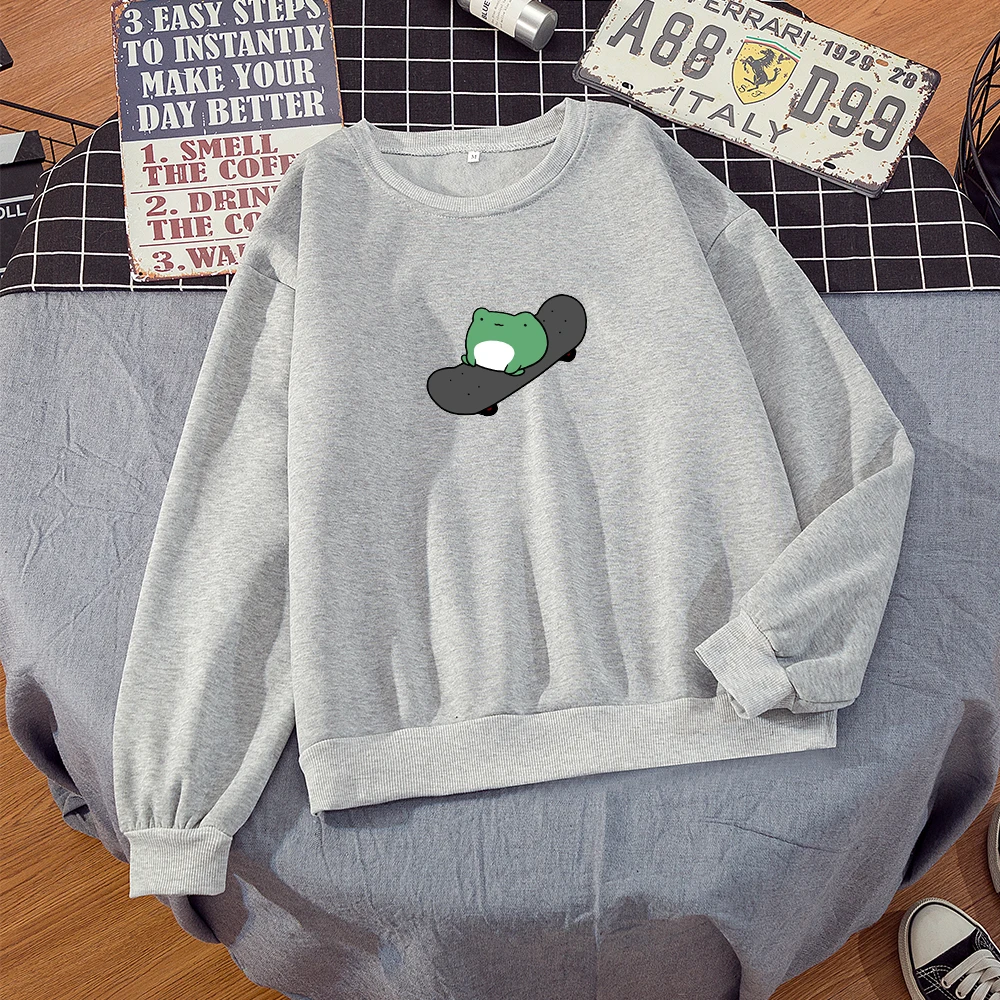 

Autumn Frog Print Sweatshirts Men and Women Hoodies Harajuku Kawaii Crewneck Pink Couple Korean Style Hooded Pullover