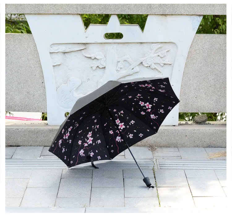 Женский анти-УФ Вишневый небо цветок Unbrella открытый портативный УФ зонтик три складной зонтик от солнца и дождя