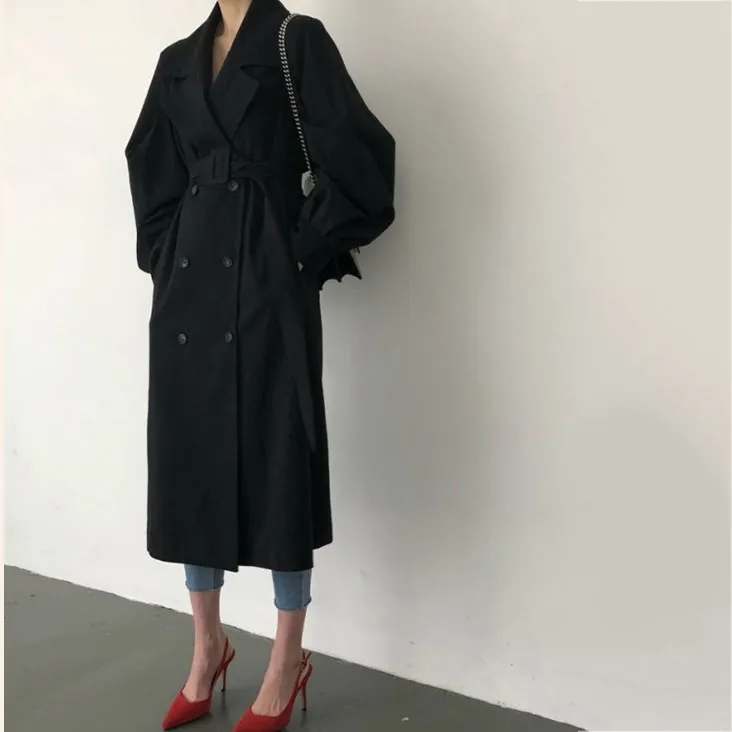 Женская ветровка с поясом на талии длинное пальто большого размера пуговицах