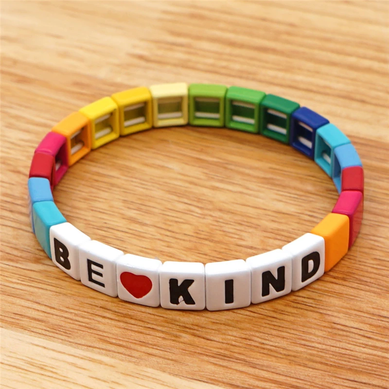 

YEYULIN Rainbow Bracelet Friendship Bracelets For Women Jewelry Boho Summer 2020 BEKIND Letter Tile Beads Bracelet