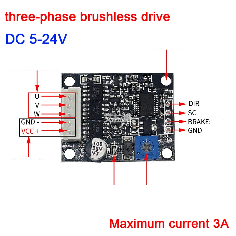

12V 24V mini three-phase DC brushless Hall drive 0-5V PLC high-speed BLDC brushless FOR ESC gas water pump fan