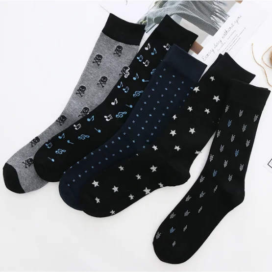 10 Pair/lot Men Business socks breathable Cotton Skull Star Music Pattern socks Casual Solid Fashion Socks