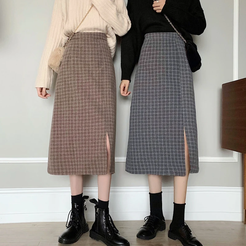 Клетчатые женские юбки в стиле ретро теплые Универсальные дизайнерские