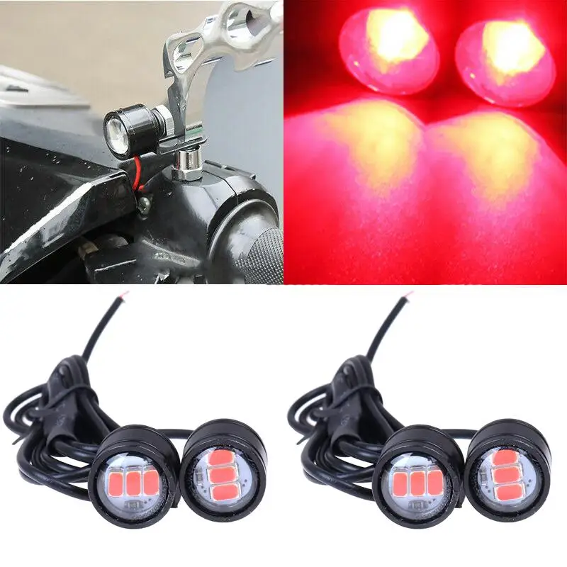 

4Pc Motorcycle Running Light Rearview Mirror Red LED Headlight Spotlight Lamp