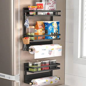 magnetic spice rack for refrigerator kitchen storage rack with hook paper towel holder fridge side hanging organizer shelf free global shipping