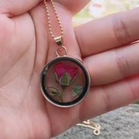 2020 women fashion real natural dried flower necklace simple round glass pendant necklace for women gift jewelry wholesale