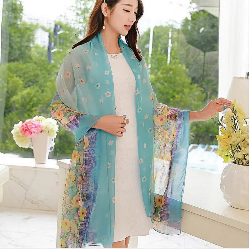 Женская Бандана с цветочным принтом элегантная шелковая шифоновая шаль для