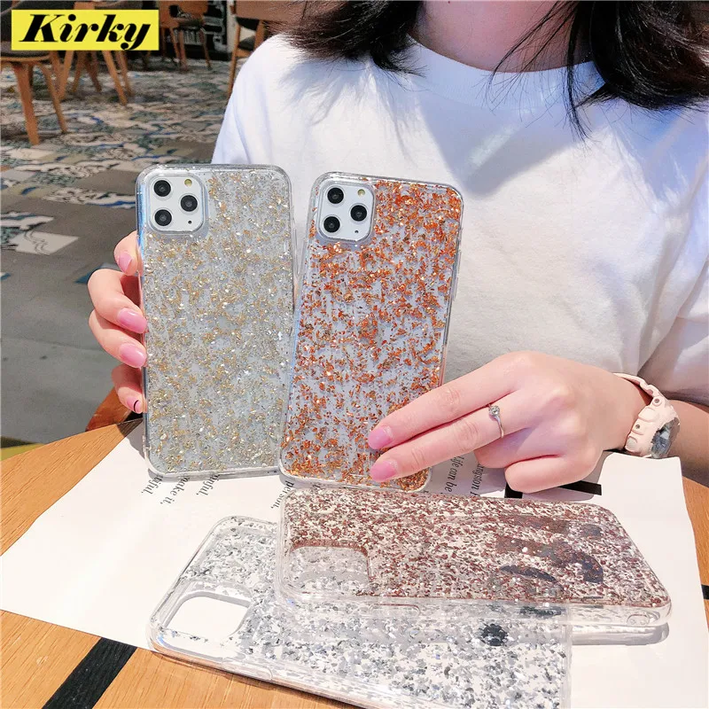 Блестящий золотой фольгой блестки прозрачный Анти-осенний силиконовый чехол для