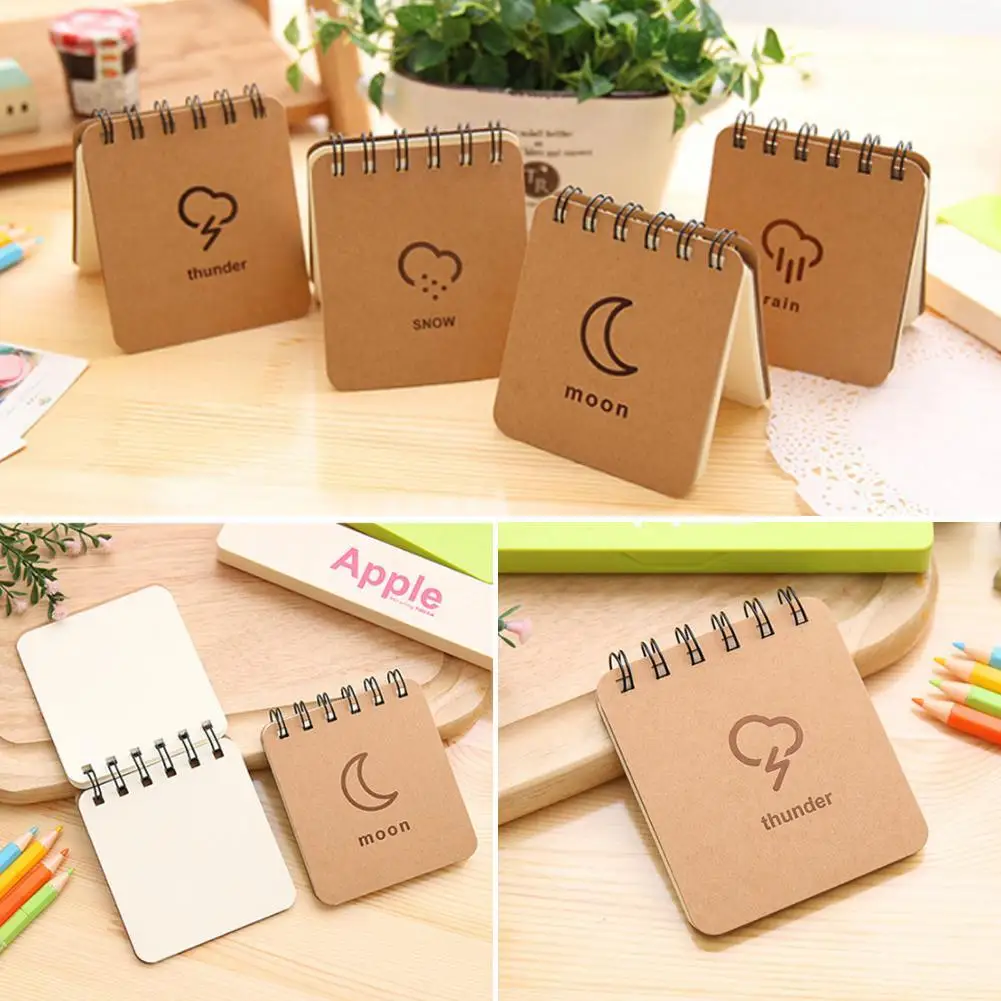 1Pc Mini Portable Snow Thunder Moon Rain Coil Book Pocket Notebook Notepad Kids Student Writing Supply Weather Forecast Series | Канцтовары