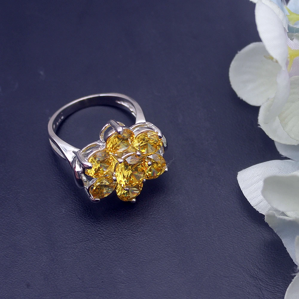Glowing Sunshine MultiStone Yellow Citrine 925 Sterling Silver Charms Band Ring Size 9 H296 | Украшения и аксессуары