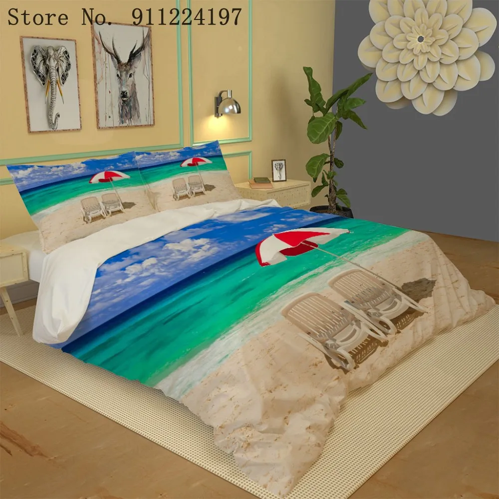 Комплект постельного белья с изображением песчаного пляжа двойное