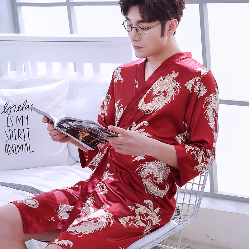 Оригинальная Мужская свободная одежда для сна из искусственного шелка с