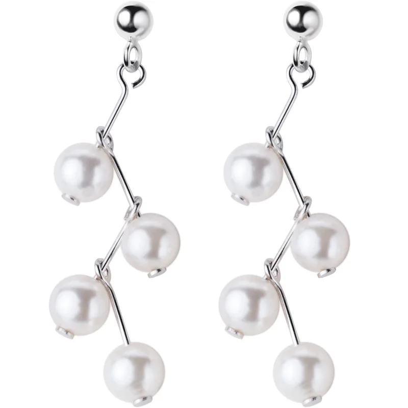 

100% 925 Sterling Silver Fashion Pearl Dangle Earrings For Women Lady High Quality Sterling-silver-jewelry Lady Gift