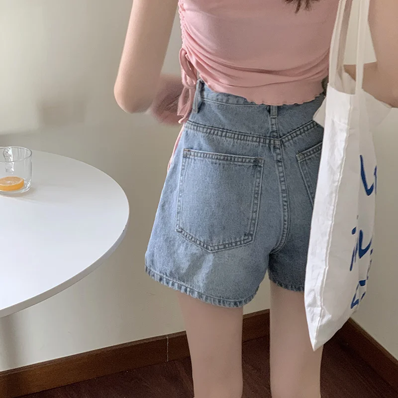 

2021 Summer New 150 Small Denim Shorts Women's All-Match Side Small Split Wide Leg Pants High Waist Slimming