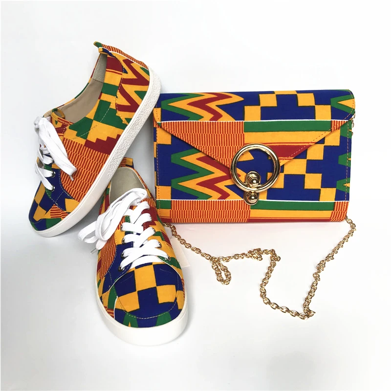 

Kente wax cotton fabirc 100%cotton 6yards material with women handbag and sneaker shoes 36-45 popular match sets 910-23