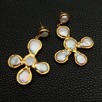y%c2%b7ying freshwater cultured white coin pearl crucifix drop stud earrings fashion jewelry for gift