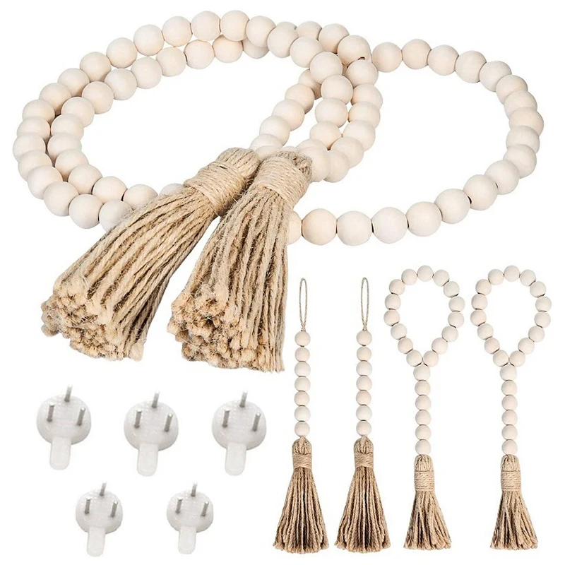 

5 шт. деревянные бусины Гарланд с Ленточки деревенский деревянный бусы баннер на стене висит Ленточки украшения