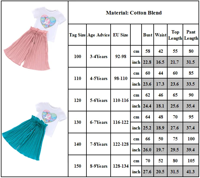 

Toddler Kids Baby Girl Summer Unicorn Tops T-shirt Pleated Pants Outfits Clothes CN(Origin)
