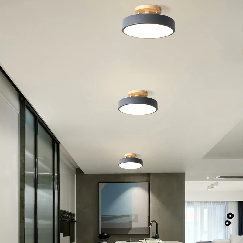 Luces LED de techo modernas y simples para pasillo, pasillo, entrada, guardarropa, sala de estar, dormitorio, restaurante, madera y metal, 12W
