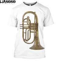 liasoso 3d print trumpet brass mens t shirt classic music instruments t shirt summer casual tops unisex hip hop tee streetwear