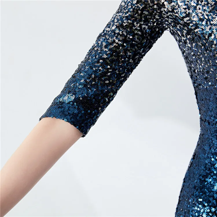 

Luxury Sequin Evening Dress 2020 Elegant Backl Half Sleeve Built in Bra Dresses Long Prom Mermaid Gown Vestido De Festa Longo