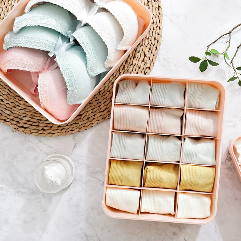 

3pcs Underwear Storage Box with Lid 1/10/15 Grids Home Wardrobe Drawer Closet Organizer Case for Socks Panties Bra Home Storage
