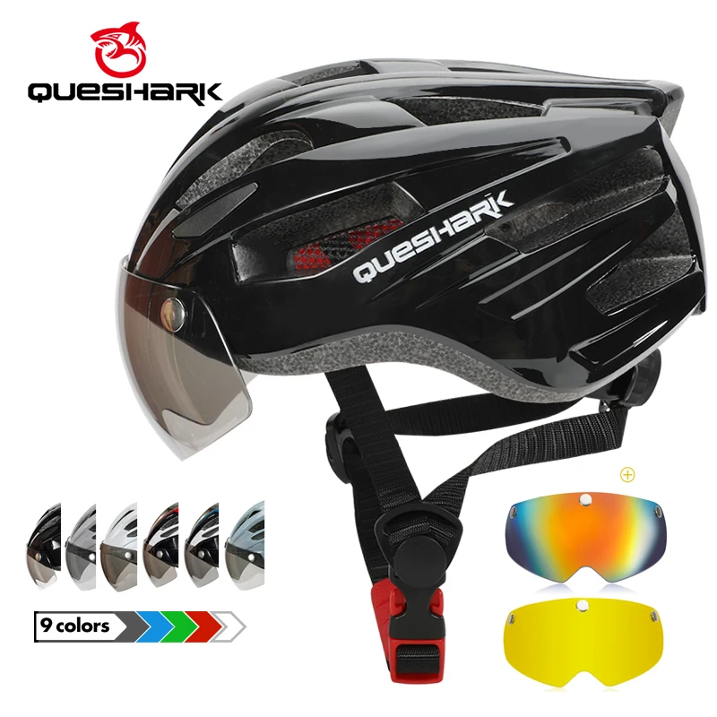 

QUESHARK Professional Men Women Upgrade Cycling Helmet With Removable Lens MTB Bicycle Helmet Safely Cap L Size 58cm-64cm QE120