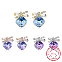 lekani crystals women stud earrings luxury blue butterfly s925 sterling silver fine jewelry austrian rhinestone