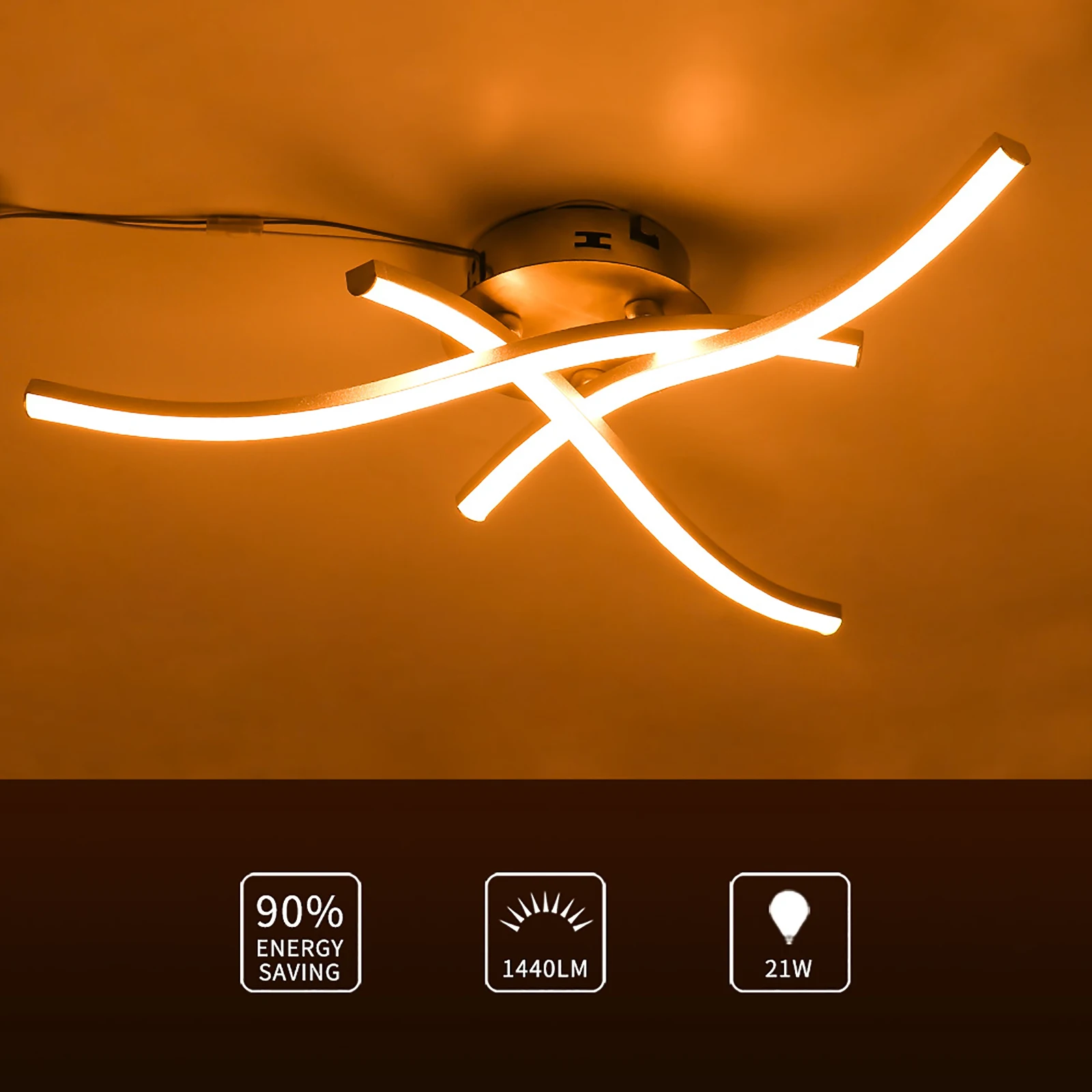 

LED Modern Ceiling Lamp Four Fork Trigeminal Fork Ceiling Lamp Wave Chandelier With Remote Controller For Bedroom Living Room